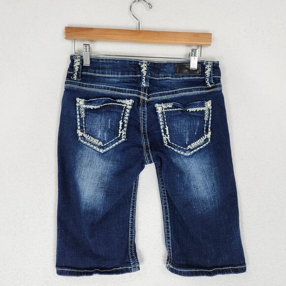 Daytrip Shorts Womens 26 Blue Virgo Low Rise Y2K Embroidered Denim Jean Bermuda - Picture 7 of 12